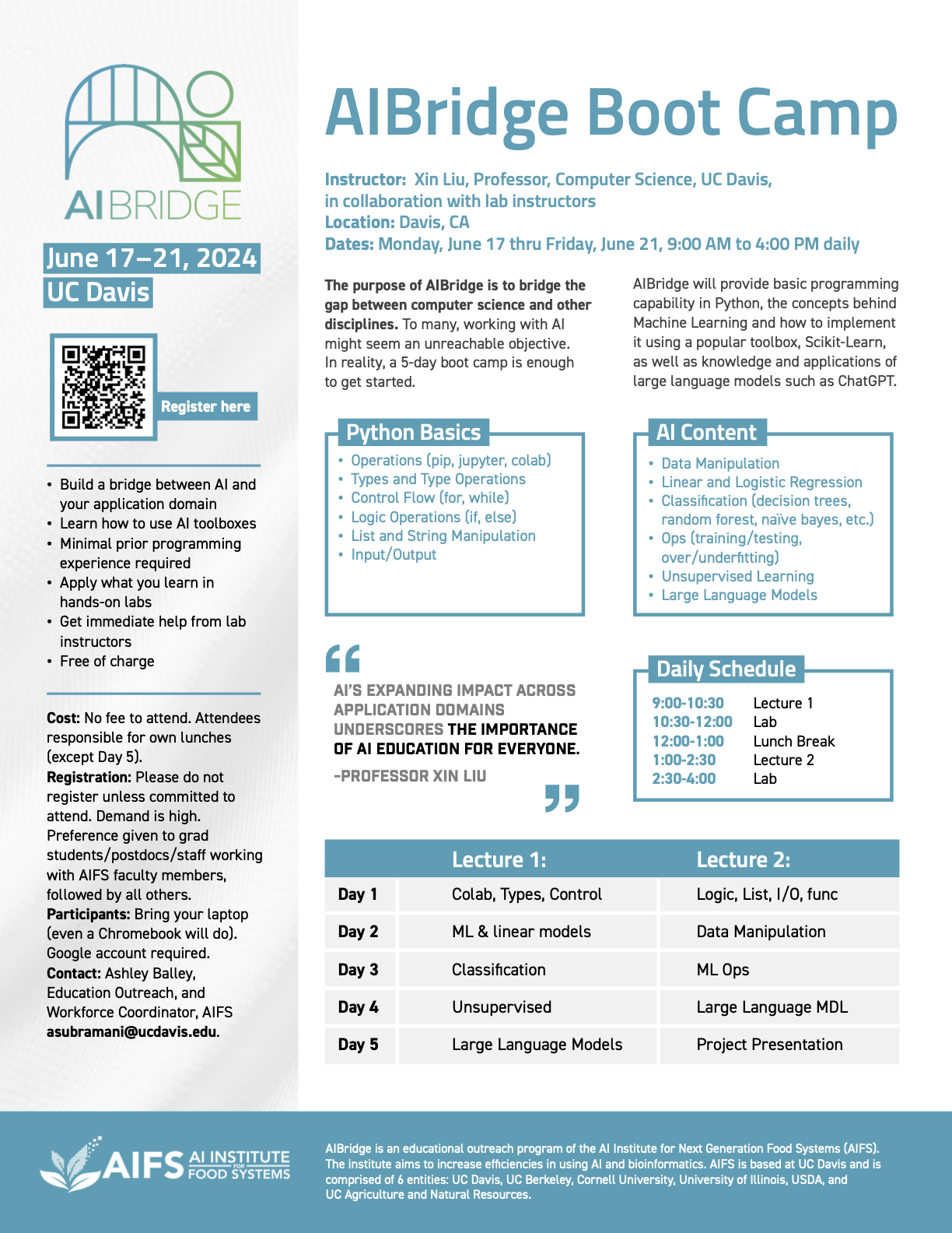 AI Bridge UC Davis 2024 Schedule